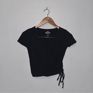 Hollister Women’s US S Black Cropped Crossover Wrap Side Baby Tee